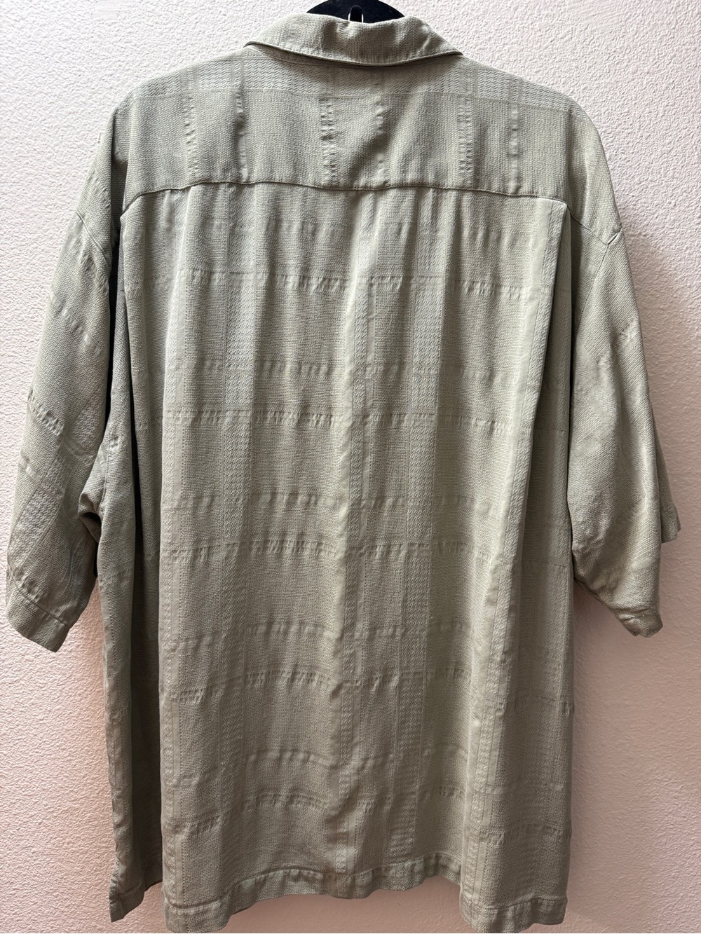 Vintage Joseph & Feiss 100% Silk Shirt 2X Sage Green Textured Short Sleeve - Picture 8 of 9